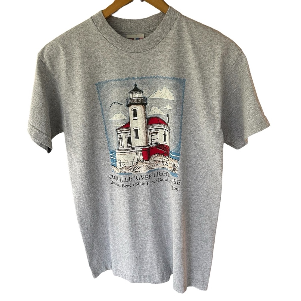 Vintage Graphic T-shirt Tourist Oregon Lighthouse Seaside Made in USA Cotton